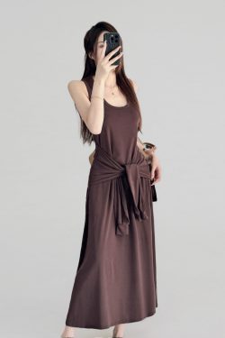 Belted Multi-Wear Vest Dress, Tie-Up, Slimming Draped Design, Large Hem, Long Summer Dress for 2025, Perfect for Y2K and Trendy Styles