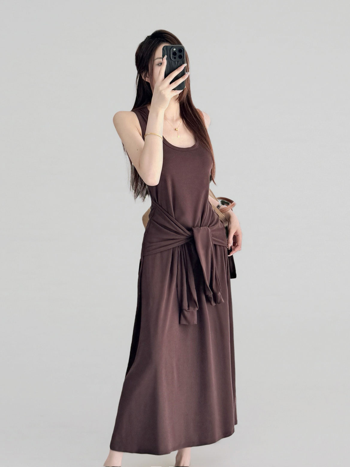 Belted Multi-Wear Vest Dress, Tie-Up, Slimming Draped Design, Large Hem, Long Summer Dress for 2025, Perfect for Y2K and Trendy Styles Belted Multi-Wear Vest Dress, Tie-Up, Slimming Draped Design, Large Hem, Long Summer Dress for 2025, Perfect for Y2K and Trendy Styles