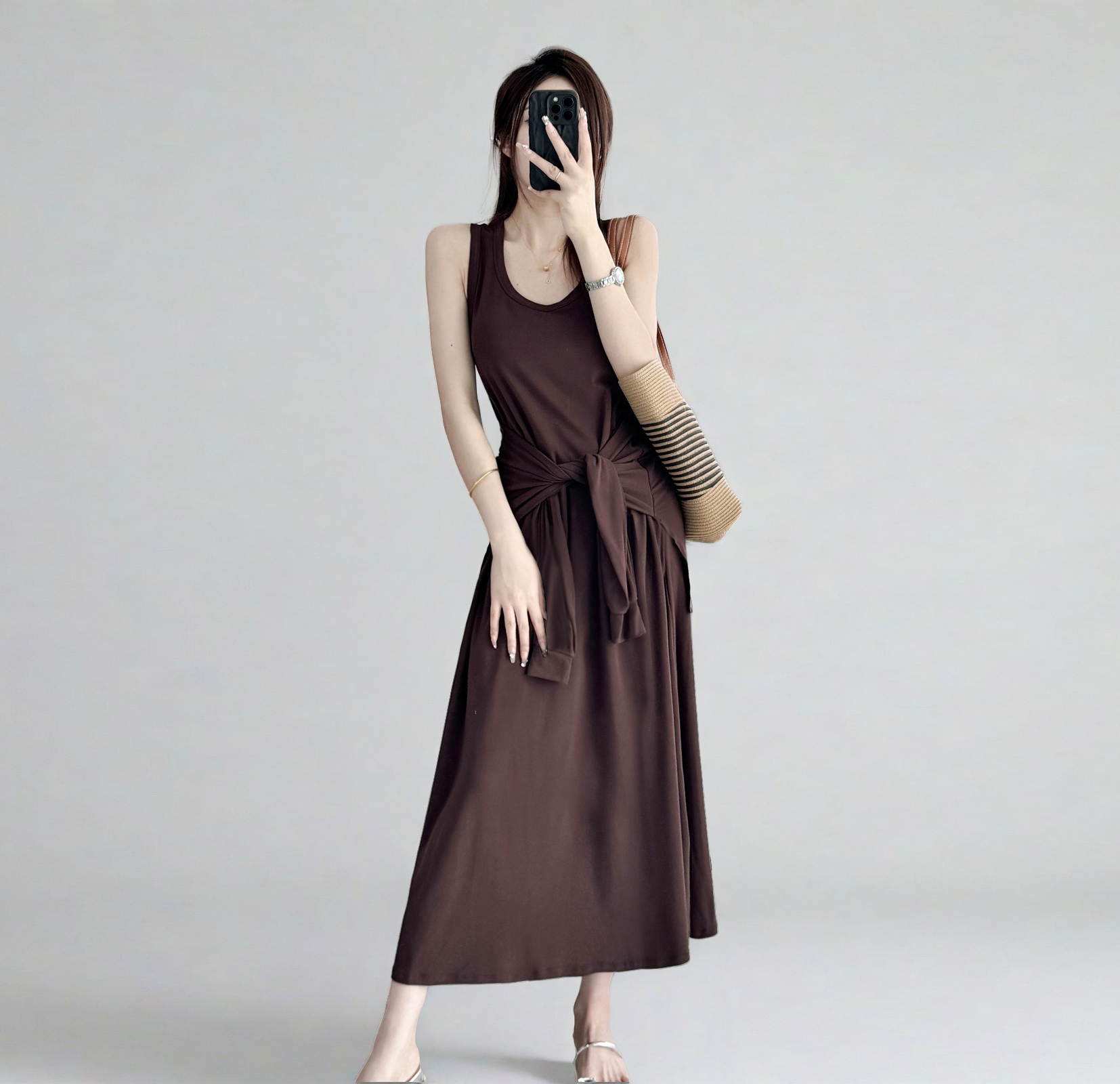 Belted Multi-Wear Vest Dress, Tie-Up, Slimming Draped Design, Large Hem, Long Summer Dress for 2025, Perfect for Y2K and Trendy Styles Belted Multi-Wear Vest Dress, Tie-Up, Slimming Draped Design, Large Hem, Long Summer Dress for 2025, Perfect for Y2K and Trendy Styles