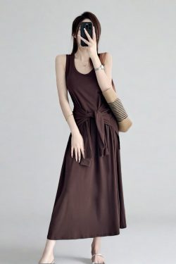 Belted Multi-Wear Vest Dress, Tie-Up, Slimming Draped Design, Large Hem, Long Summer Dress for 2025, Perfect for Y2K and Trendy Styles