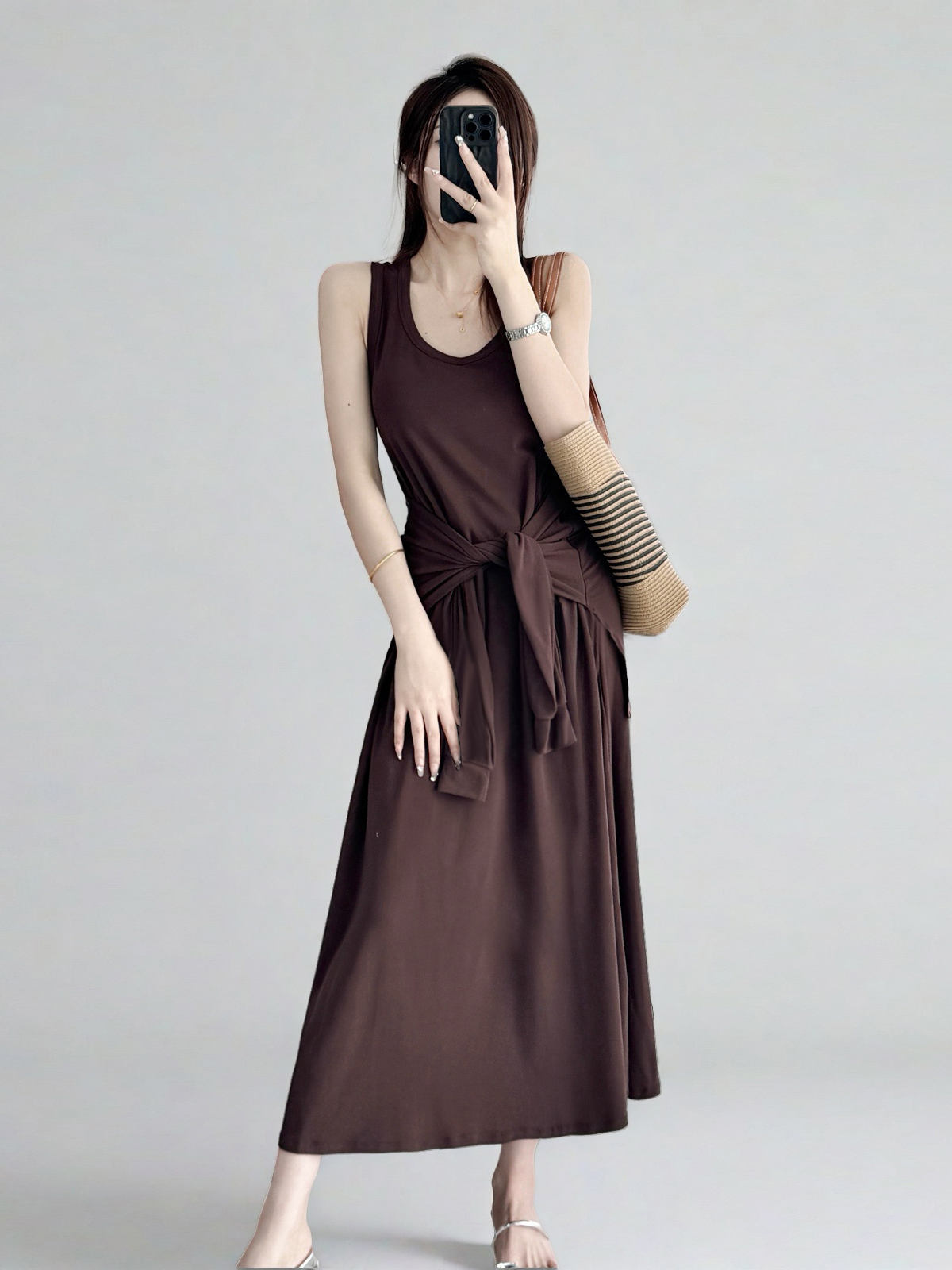 Belted Multi-Wear Vest Dress, Tie-Up, Slimming Draped Design, Large Hem, Long Summer Dress for 2025, Perfect for Y2K and Trendy Styles Belted Multi-Wear Vest Dress, Tie-Up, Slimming Draped Design, Large Hem, Long Summer Dress for 2025, Perfect for Y2K and Trendy Styles