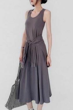 Belted Multi-Wear Vest Dress, Tie-Up, Slimming Draped Design, Large Hem, Long Summer Dress for 2025, Perfect for Y2K and Trendy Styles