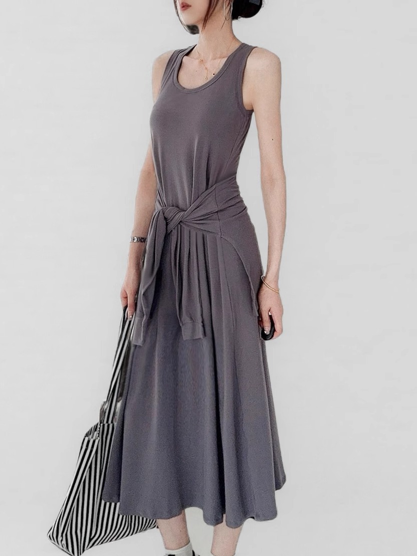 Belted Multi-Wear Vest Dress, Tie-Up, Slimming Draped Design, Large Hem, Long Summer Dress for 2025, Perfect for Y2K and Trendy Styles Belted Multi-Wear Vest Dress, Tie-Up, Slimming Draped Design, Large Hem, Long Summer Dress for 2025, Perfect for Y2K and Trendy Styles