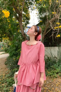 Berry Red Handmade Flower Vine Pavilion Shirt and Long A-Line Skirt Set for Women - Vintage Spring Floral Outfit