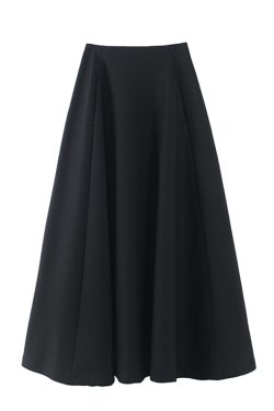 Black A-line Midi Skirt for Women - Slimming Spring/Summer Style with Diagonal Texture, Pockets, and 3D Tailoring