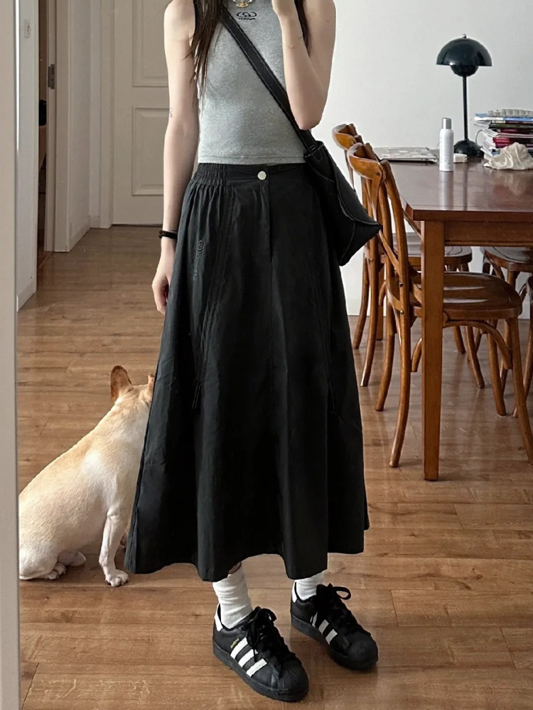 Black A-Line Work Skirt for Women - Mid-Length Slimming Umbrella Skirt for Pear-Shaped Figures - Summer 2025 Fashion Black A-Line Work Skirt for Women - Mid-Length Slimming Umbrella Skirt for Pear-Shaped Figures - Summer 2025 Fashion