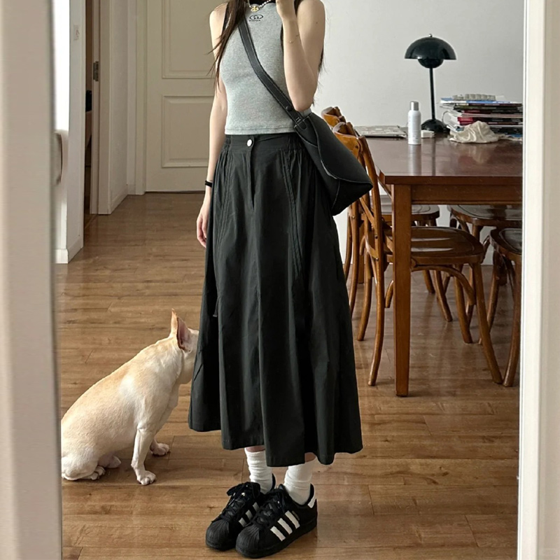 Black A-Line Work Skirt for Women - Mid-Length Slimming Umbrella Skirt for Pear-Shaped Figures - Summer 2025 Fashion Black A-Line Work Skirt for Women - Mid-Length Slimming Umbrella Skirt for Pear-Shaped Figures - Summer 2025 Fashion