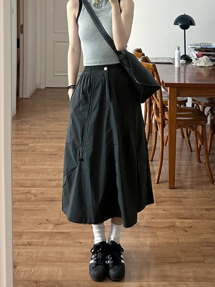 Black A-Line Work Skirt for Women - Mid-Length Slimming Umbrella Skirt for Pear-Shaped Figures - Summer 2025 Fashion Black A-Line Work Skirt for Women - Mid-Length Slimming Umbrella Skirt for Pear-Shaped Figures - Summer 2025 Fashion