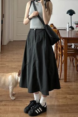 Black A-Line Work Skirt for Women - Mid-Length Slimming Umbrella Skirt for Pear-Shaped Figures - Summer 2025 Fashion