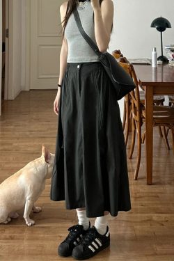 Black A-Line Work Skirt for Women - Mid-Length Slimming Umbrella Skirt for Pear-Shaped Figures - Summer 2025 Fashion