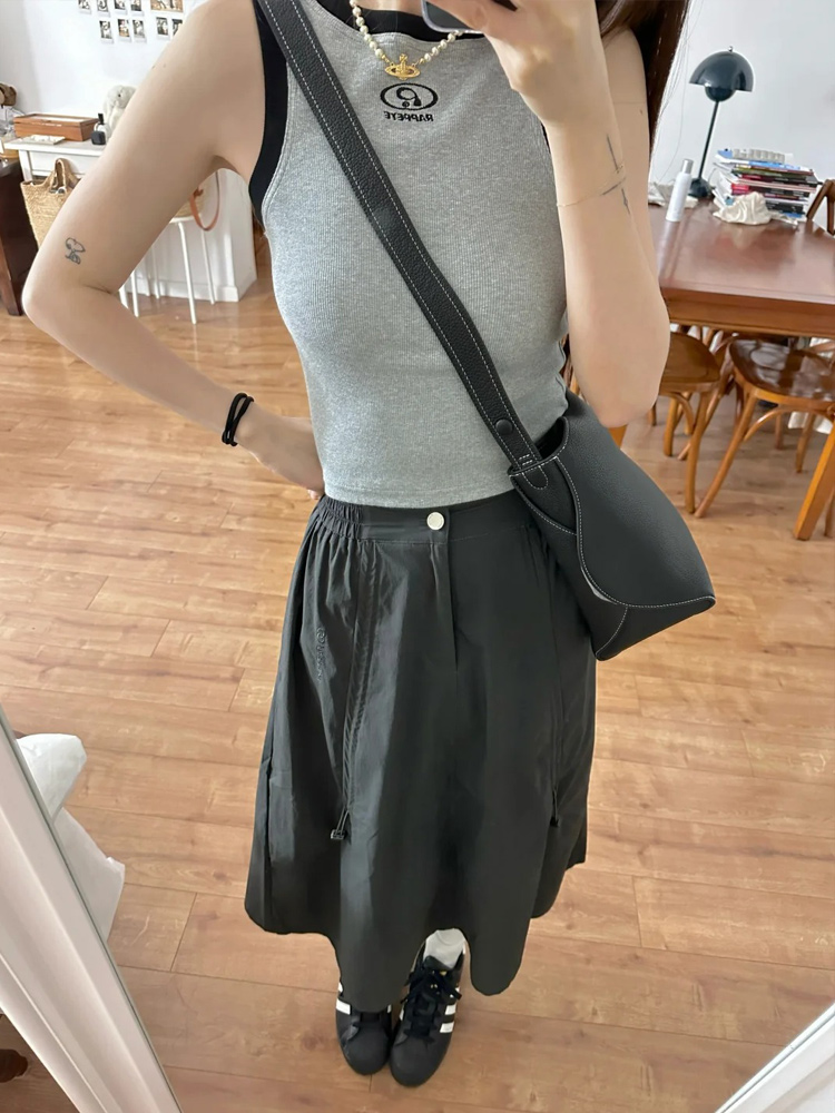 Black A-Line Work Skirt for Women - Mid-Length Slimming Umbrella Skirt for Pear-Shaped Figures - Summer 2025 Fashion Black A-Line Work Skirt for Women - Mid-Length Slimming Umbrella Skirt for Pear-Shaped Figures - Summer 2025 Fashion