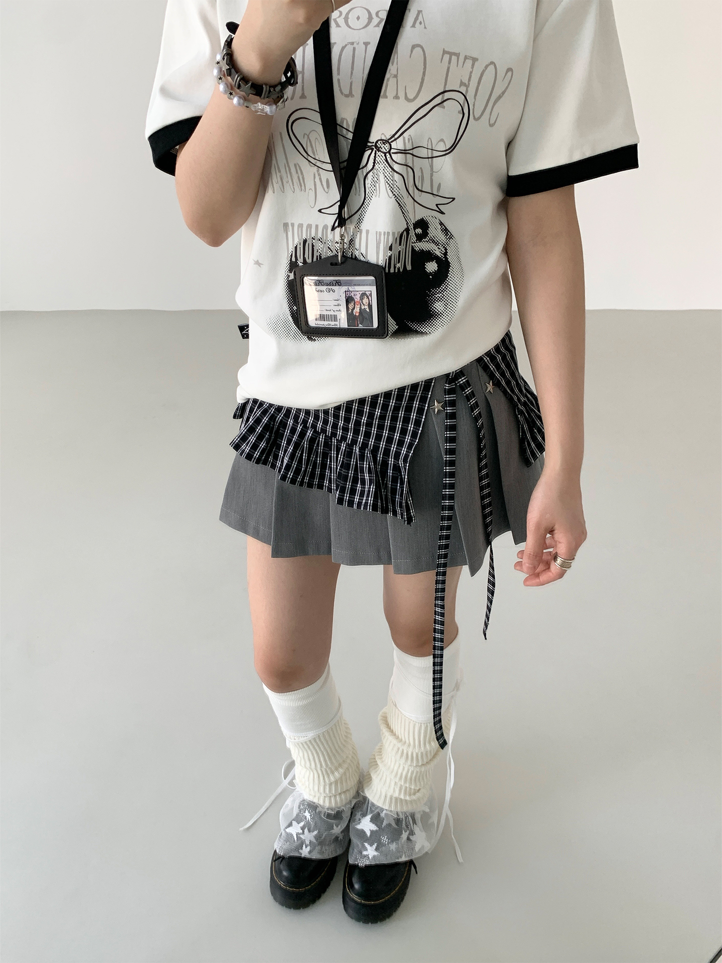 Black and White Checkered Handmade Pleated Lace One-Piece Tie Layered Skirt - Trendy Y2K Fashion Statement Black and White Checkered Handmade Pleated Lace One-Piece Tie Layered Skirt - Trendy Y2K Fashion Statement