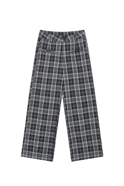 Black and White Checkered Wide-Leg Plaid Casual Pants - Low-Waist, Slimming, Versatile Style for Effortless Fashion