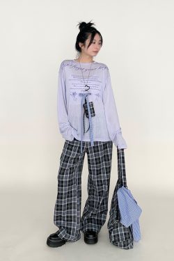 Black and White Checkered Wide-Leg Plaid Casual Pants - Low-Waist, Slimming, Versatile Style for Effortless Fashion