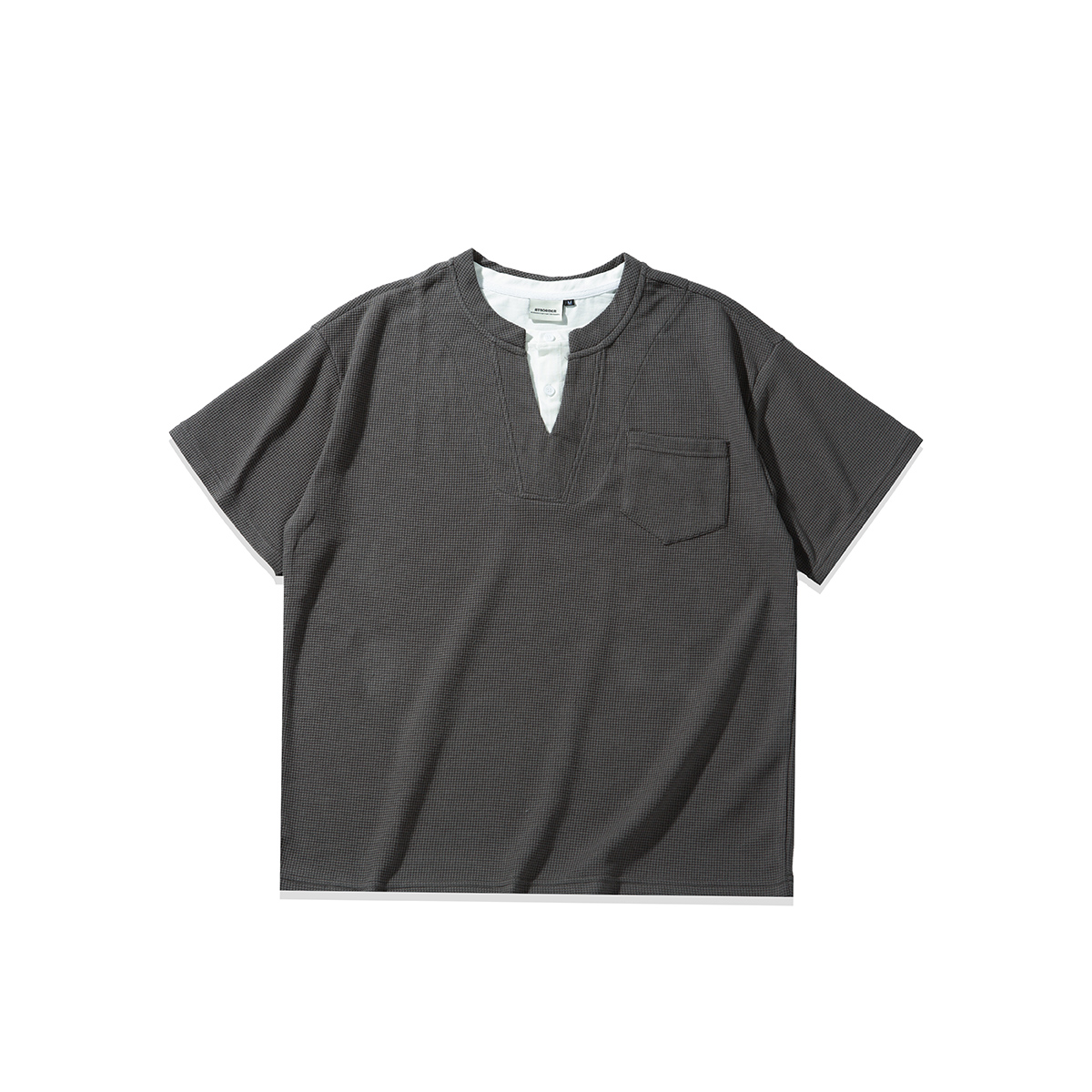 Black and White Color-Block Short Sleeve T-Shirt for Women - Fake Two-Piece Design, Round Neck, Heavy Loose Fit, Summer Style Black and White Color-Block Short Sleeve T-Shirt for Women - Fake Two-Piece Design, Round Neck, Heavy Loose Fit, Summer Style