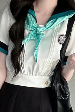 Black and White Plaid Women's Short Sleeve Sailor Suit - Summer JK Uniform with Navy Collar, Pudding Bear Inspired College Style