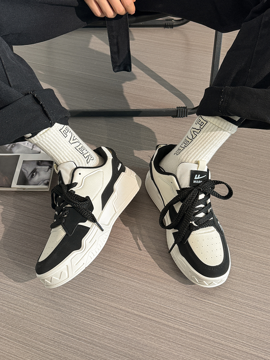 Black and White Thick-Soled Men's Sneakers for Autumn - Trendy Korean Style Casual Shoes for Students Black and White Thick-Soled Men's Sneakers for Autumn - Trendy Korean Style Casual Shoes for Students