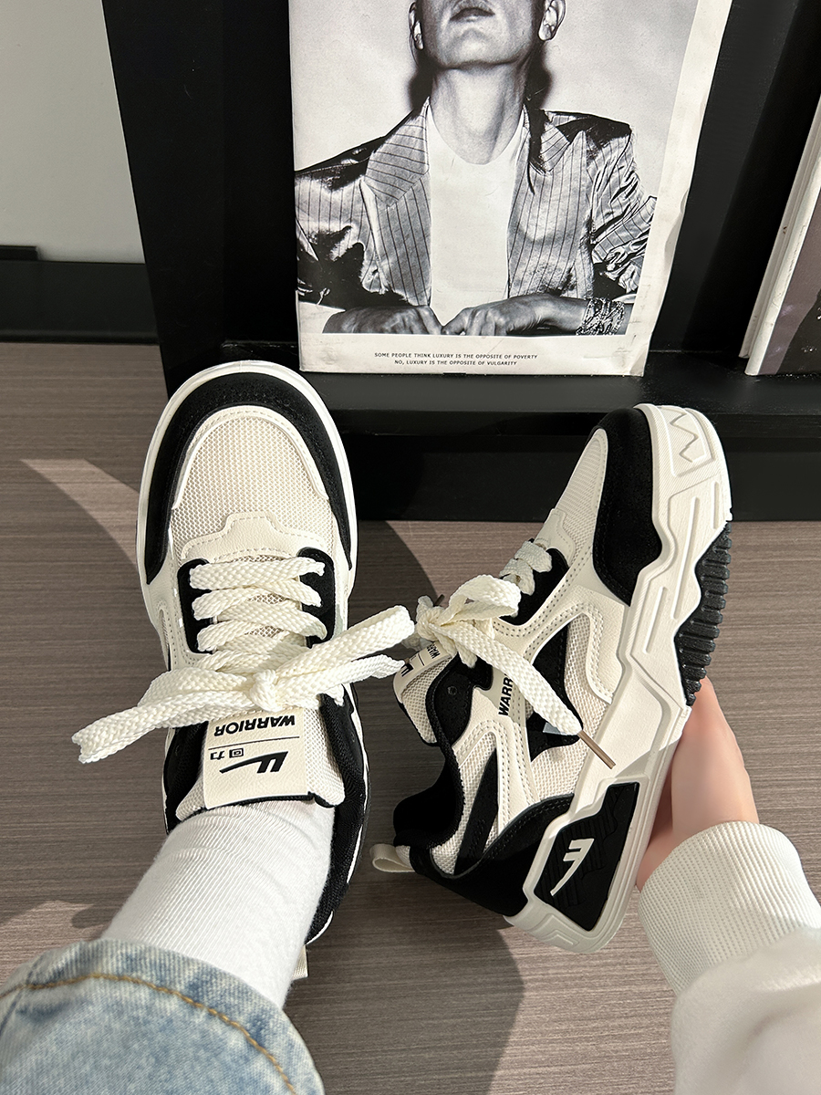 Black and White Unisex Thick-Soled Sneakers - Summer Mesh Breathable Couple Shoes - Versatile Popular Little White Shoes for Women Black and White Unisex Thick-Soled Sneakers - Summer Mesh Breathable Couple Shoes - Versatile Popular Little White Shoes for Women
