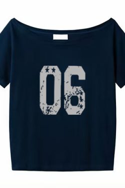 Black Asymmetrical Shoulder Short Sleeve Off-Shoulder T-Shirt with Digital Print – Trendy Women's Casual Summer Top in American Style