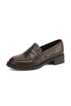 Black Chunky Heel Mid-Heel Loafers for Women - Sheepskin Round-Toe Leather Shoes - British Style Spring/Summer 2025 Fashion