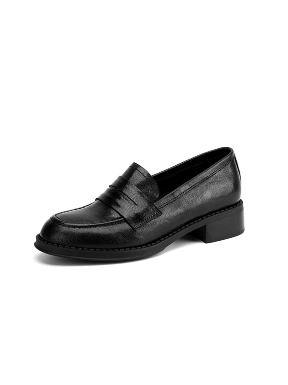 Black Chunky Heel Mid-Heel Loafers for Women - Sheepskin Round-Toe Leather Shoes - British Style Spring/Summer 2025 Fashion Black Chunky Heel Mid-Heel Loafers for Women - Sheepskin Round-Toe Leather Shoes - British Style Spring/Summer 2025 Fashion