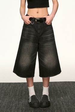 Black Denim Capri Pants for Women - American Style Loose Straight-Leg Versatile Wide-Leg Trousers for Spring/Summer 2025 Fashion