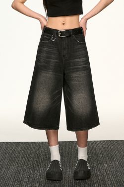 Black Denim Capri Pants for Women - American Style Loose Straight-Leg Versatile Wide-Leg Trousers for Spring/Summer 2025 Fashion