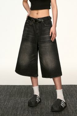 Black Denim Capri Pants for Women - American Style Loose Straight-Leg Versatile Wide-Leg Trousers for Spring/Summer 2025 Fashion