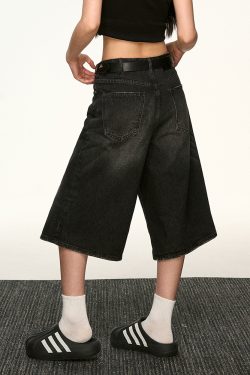 Black Denim Capri Pants for Women - American Style Loose Straight-Leg Versatile Wide-Leg Trousers for Spring/Summer 2025 Fashion