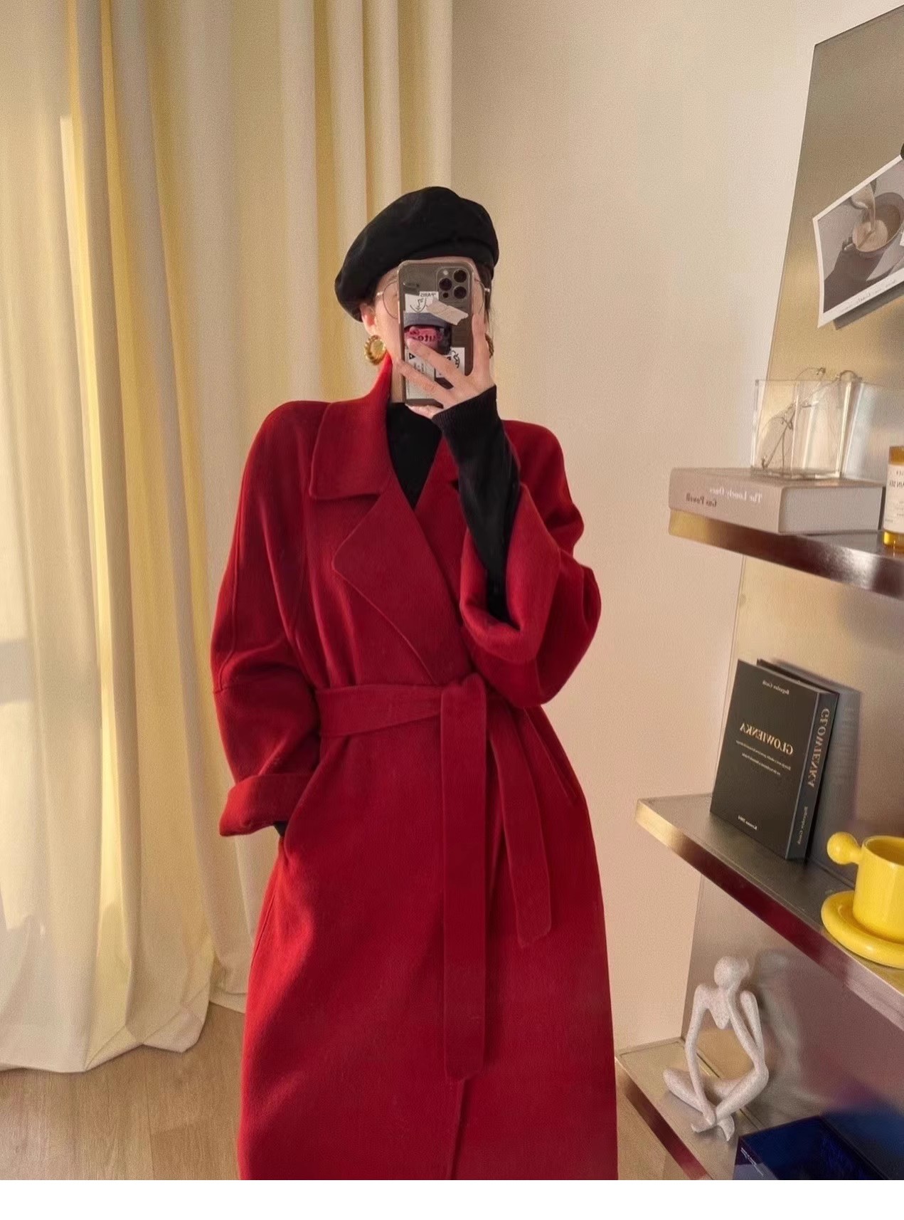 Black Double-Sided Cashmere Coat for Women - 2024 Winter Woolen Mid-Length in Korean Style for Petite Fits Black Double-Sided Cashmere Coat for Women - 2024 Winter Woolen Mid-Length in Korean Style for Petite Fits