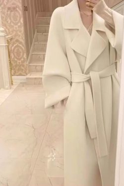 Black Double-Sided Cashmere Coat for Women - 2024 Winter Woolen Mid-Length in Korean Style for Petite Fits