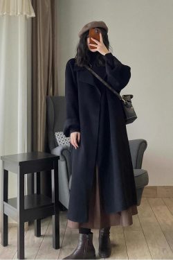 Black Double-Sided Cashmere Coat for Women - 2024 Winter Woolen Mid-Length in Korean Style for Petite Fits