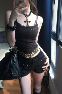 Black Faux Two-Piece Spliced Leopard Print Camisole for Women - Trendy Summer Design, Slim Fit Short Top, Chic Fashion Statement