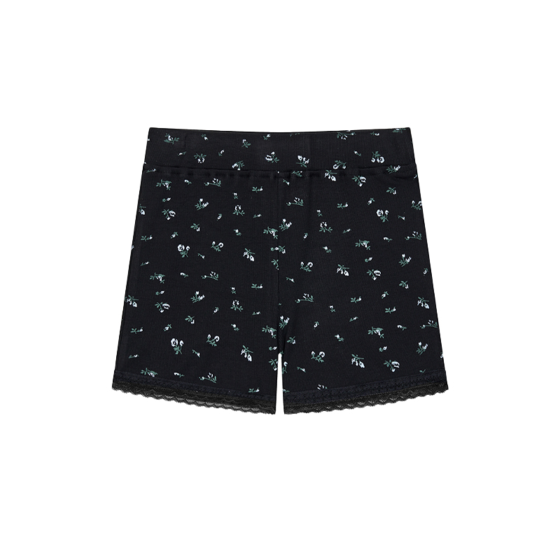 Black Floral Casual Shorts with Lace Details - Elastic Fabric Hot Pants for Home and Summer Wear Black Floral Casual Shorts with Lace Details - Elastic Fabric Hot Pants for Home and Summer Wear