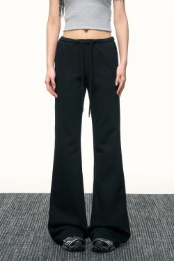 Black High-Waisted Drawstring Flared Casual Pants for Women - Sexy Slimming Wide-Leg Design, Versatile Spring Fashion