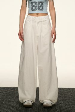 Black High-Waisted Straight-Leg Casual Pants for Women - Vintage Loose Wide-Leg Style for Summer 2025, American 90s Inspired Fashion