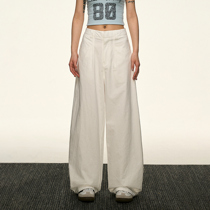 Black High-Waisted Straight-Leg Casual Pants for Women - Vintage Loose Wide-Leg Style for Summer 2025, American 90s Inspired Fashion Black High-Waisted Straight-Leg Casual Pants for Women - Vintage Loose Wide-Leg Style for Summer 2025, American 90s Inspired Fashion