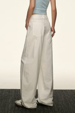 Black High-Waisted Straight-Leg Casual Pants for Women - Vintage Loose Wide-Leg Style for Summer 2025, American 90s Inspired Fashion