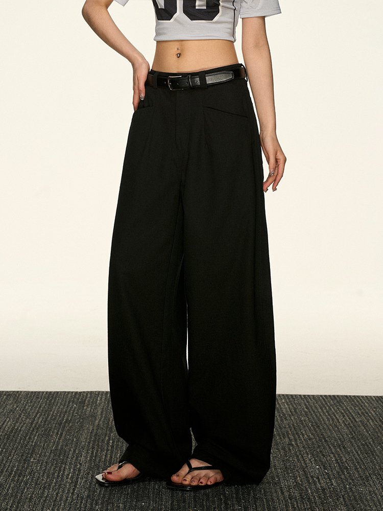 Black High-Waisted Straight-Leg Casual Pants for Women - Vintage Loose Wide-Leg Style for Summer 2025, American 90s Inspired Fashion Black High-Waisted Straight-Leg Casual Pants for Women - Vintage Loose Wide-Leg Style for Summer 2025, American 90s Inspired Fashion
