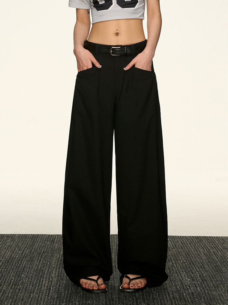 Black High-Waisted Straight-Leg Casual Pants for Women - Vintage Loose Wide-Leg Style for Summer 2025, American 90s Inspired Fashion Black High-Waisted Straight-Leg Casual Pants for Women - Vintage Loose Wide-Leg Style for Summer 2025, American 90s Inspired Fashion