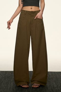 Black High-Waisted Straight-Leg Casual Pants for Women - Vintage Loose Wide-Leg Style for Summer 2025, American 90s Inspired Fashion