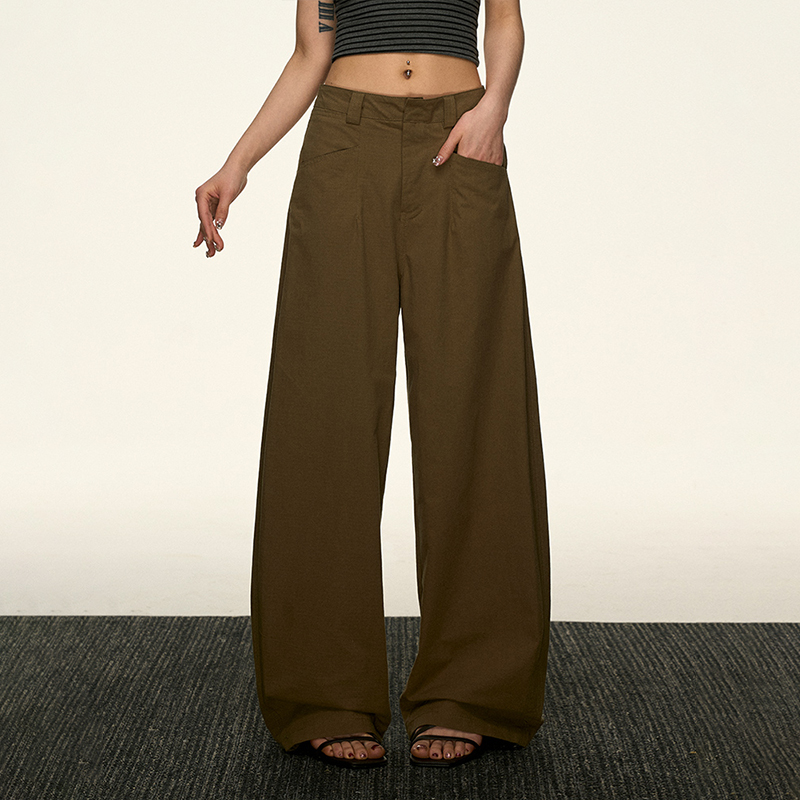 Black High-Waisted Straight-Leg Casual Pants for Women - Vintage Loose Wide-Leg Style for Summer 2025, American 90s Inspired Fashion Black High-Waisted Straight-Leg Casual Pants for Women - Vintage Loose Wide-Leg Style for Summer 2025, American 90s Inspired Fashion