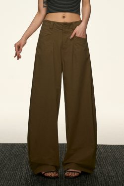 Black High-Waisted Straight-Leg Casual Pants for Women - Vintage Loose Wide-Leg Style for Summer 2025, American 90s Inspired Fashion