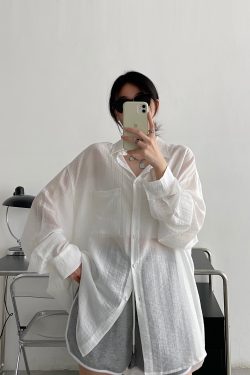 Black Long Sleeve Sun Protection Shirt for Women - Thin Loose Korean Style Tencel Jacket Top - Spring Summer Casual Fashion