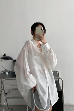 Black Long Sleeve Sun Protection Shirt for Women - Thin Loose Korean Style Tencel Jacket Top - Spring Summer Casual Fashion