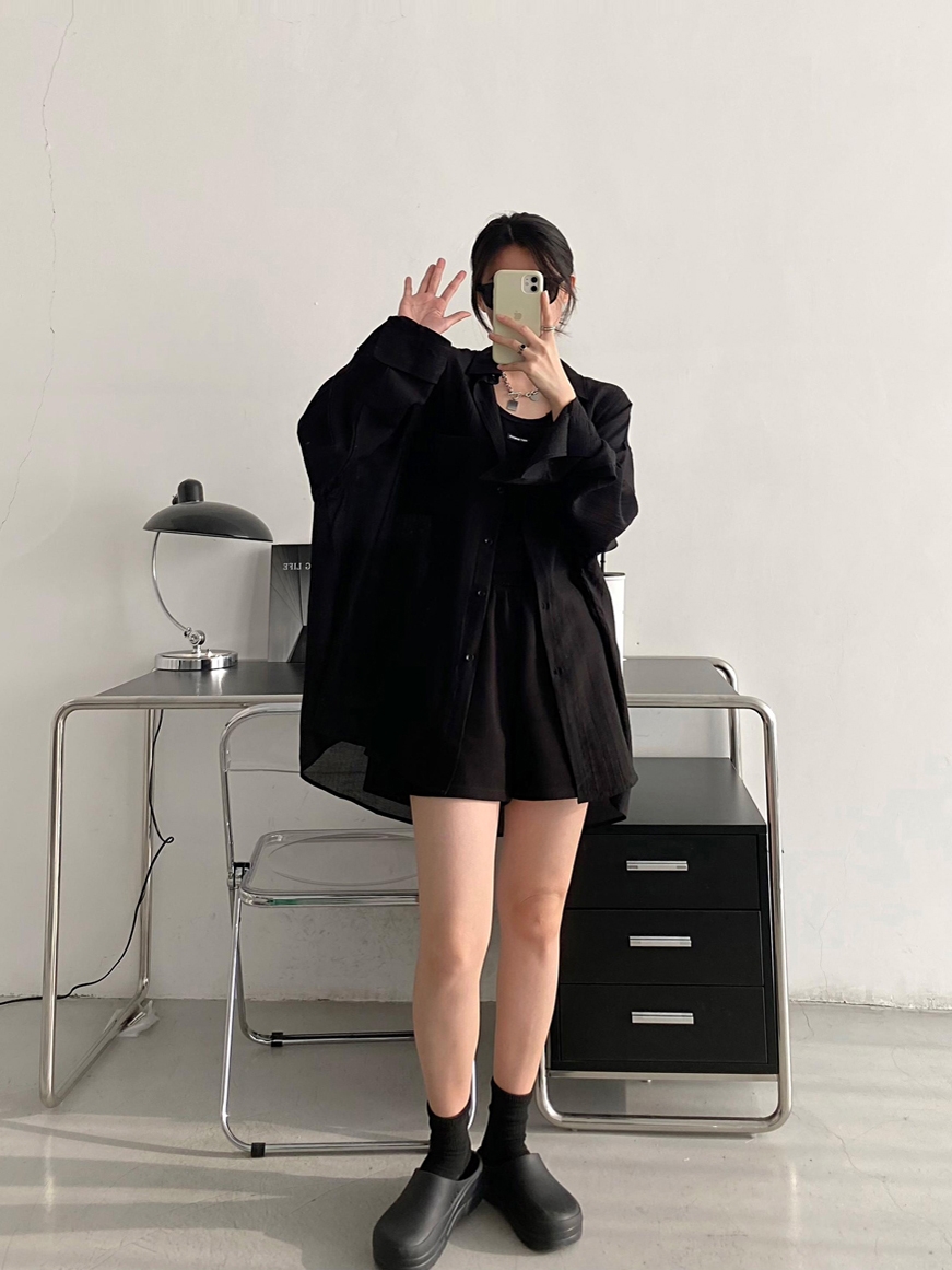 Black Long Sleeve Sun Protection Shirt for Women - Thin Loose Korean Style Tencel Jacket Top - Spring Summer Casual Fashion Black Long Sleeve Sun Protection Shirt for Women - Thin Loose Korean Style Tencel Jacket Top - Spring Summer Casual Fashion