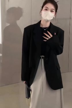 Black One-Shoulder Blazer for Women - 2025 Spring Autumn High-End Street Style, Loose Casual Chic Suit, Korean Fashion