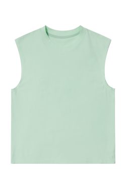 Black Oversized Sleeveless Tank Top for Women - Casual American Style with 'Sit and Eat Until the Mountains Are Empty' Graphic