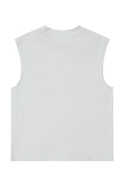 Black Oversized Sleeveless Tank Top for Women - Casual American Style with 'Sit and Eat Until the Mountains Are Empty' Graphic
