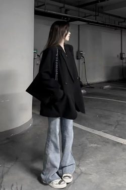 Black Oversized Women's Suit Jacket - High-End Casual Blazer for Spring & Autumn 2025, Trendy Niche Silhouette